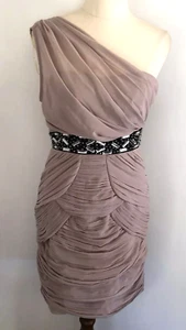 Lipsy London Chiffon Style Soft Pink Beaded Fully Lined Off One Shoulder Sz 8 - Picture 1 of 12