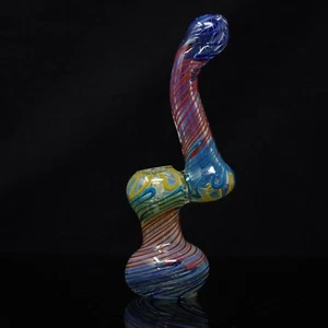 Pipa de vidrio para fumar coloridas líneas aleatorias hecha a mano 7,5 pulgadas - Imagen 1 de 6