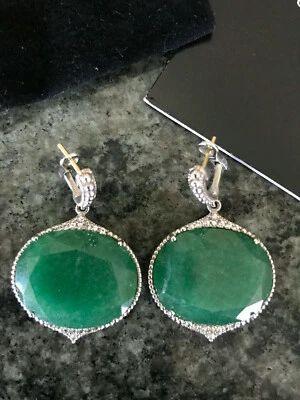 Pendientes Judith Ripka Aventurina Verde y Zafiro Blanco SS--¡HERMOSOS!! Foto 1 de 4
