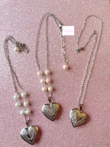 Pastel heart rosary necklace choker steel locket coquette Lolita gift love - Picture 1 of 8