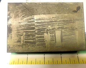 Vintage Letter press printing block  Log Cabin and Man in suit and hat - Picture 1 of 1