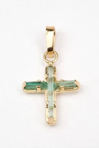 Colombian Emerald Cross Pendant 0.85 Cts 18K Yellow Gold Jewelry Muzo Mines - Picture 1 of 11