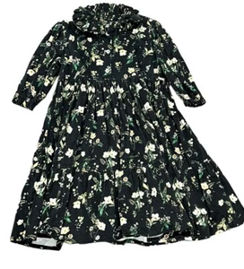 CHRISTINA ROHDE GIRLS BLACK FLORAL FLOWER LONG SLEEVE RUFFLE COLLARED DRESS 5 - Picture 1 of 5