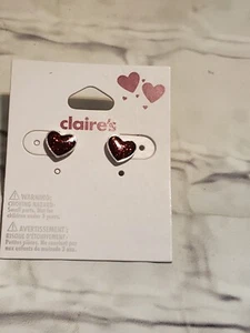 NEW Claire's Red Hear Stud Post Back Earrings Love Valentines Day - Picture 1 of 1