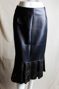 Ferre Women’s Black Genuine Leather Peplum Hem Skirt EU 36 / US 2-4 - Picture 1 of 12