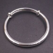 Pure 999 Fine Silver Bangle Women Lucky 5.5mm Glossy Adjustable Bracelet 34g