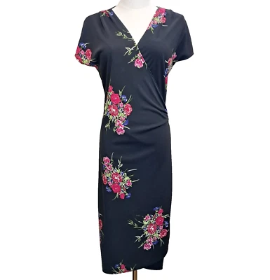 Y2K Nicole Miller Collection Black Floral Wrap Dress Size 10 Dark Cottagecore — 第 1/4 张图片