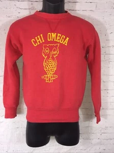 Vtg Brent Sweatshirt 50`60's Chi Omega FADED REDCreepy Owl Secret Society Kids S - Picture 1 of 11