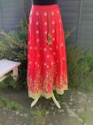 Neon Pink Maxi Skirt Size 10 Gold Embroidered Floral Pattern