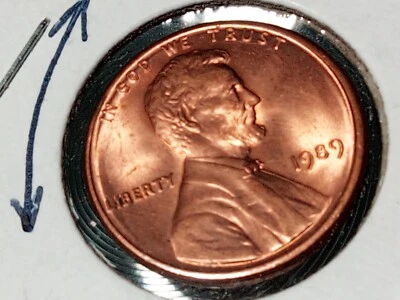Mint Error Coin Lincoln 1c Cent Penny 1989 p OBVERSE AND REVERSE PLATING RIDGE  - Image 1 of 4