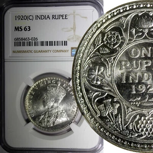 India-British George V Silver 1920 (C) Rupee NGC MS63 Calcutta Mint KM# 524 (6) - Picture 1 of 5