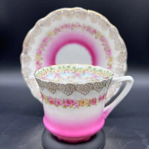 Antico set tazza da tè e piattino rosa Carl Tielschh Altwasser CT Germania - Foto 1 di 7