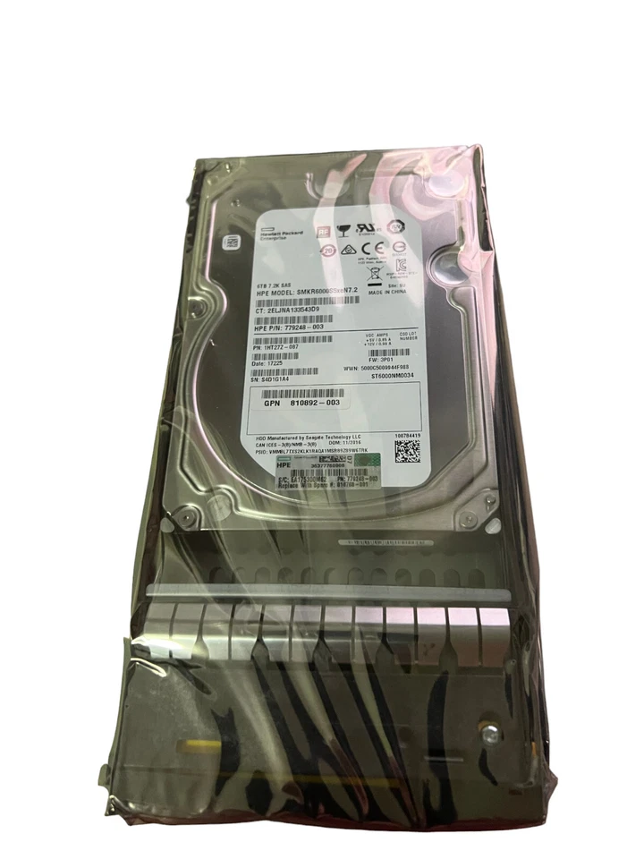 HPE 3PAR StoreServ 8000 6TB SAS 7.2K LFF (3.5in) Hard Drive 810768-001 87865-001 - Immagine 1 di 1
