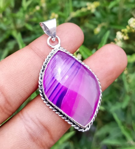VETEMENTS Ciondolo 1 pz in argento sterling 925 placcato pietra preziosa agata a fascia viola buona fortuna