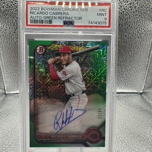 2022 Bowman Chrome Ricardo Cabrera Green Mega Box AUTO Refractor /99 PSA 9 Reds