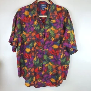 Vintage Best American Clothing Damenbluse Blumendruck Knopfleiste 100 % Seide Lg - Bild 1 von 4