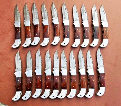 Lot of 20 PCS Damascus handmade Back Lock Folding Pocket knife camping Hunting - Image 1 of 4