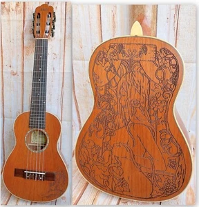 Alulu Solid Mahogany Baritone guitarlele Laser pattern HU1412 - Picture 1 of 17