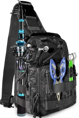 Mochila de Pesca Bolsa de Almacenamiento de Aparejos de Pesca con Soporte de Caña Mochila para Exterior Foto 1 de 4