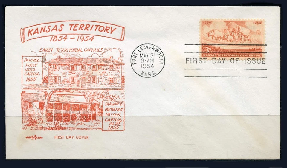 1954 Territorio de Kansas Centenario (1061) Pent Arts Primer Día Cubierta Foto 1 de 1
