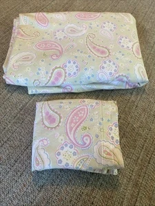 Pottery Barn Kids Twin Paisley Duvet Set Pink & Green VGC - Picture 1 of 6
