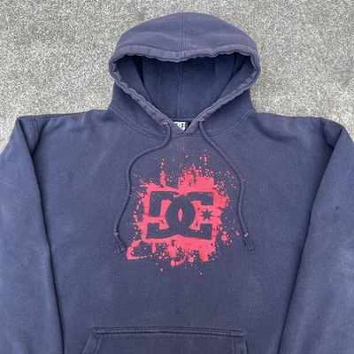 Vintage DC Shoes Blood Splatter Hoodie Size Large Black Faded Worn Y2K - Image 1 of 4