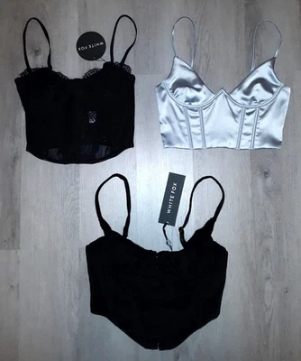 Lot of White Fox Bustier Corset Tank Tops Size Small Black Lace Corduroy Silver - Image 1 of 4