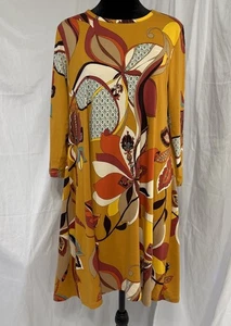 Jamie & Layla Kleid Damen klein gold Blumen Etuikleid 3/4 Ärmel Disco 70’s Hippie - Bild 1 von 19