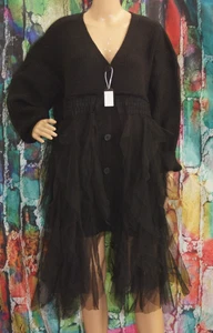 Schwarze Strickjacke Pullover mit Tüll-Overlay ca. Gr. XL - Bild 1 von 7