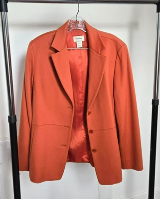 Blazer Neiman Marcus Exclusivo 100% Cachemira, llamativo color naranja, talla 12 Foto 1 de 3