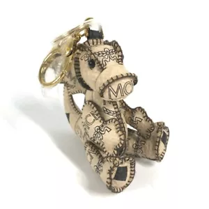 MCM Visetos Dragon Bag Charm Key Holder Leather Beige Unused - Picture 1 of 11