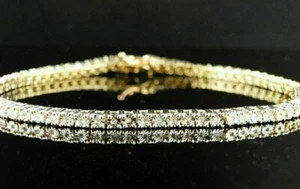 5Ct Round Cut Moissanite Tennis Bracelet 7.25" 14K Yellow Gold Plated Women's - Picture 1 of 4