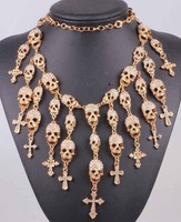 Design skull Statement crystal chunky chain charm silver Hallowmas necklaces