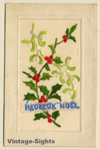 Heureux Noël: Flower Wreath / Christmas (Vintage Embroidered PC ~1910s) - Imagen 1 de 1