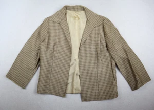 VINTAGE 70s WOMEN'S BEIGE PLAID OPEN BLAZER JACKET - SIZE S/M - Picture 1 of 13