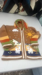 Kids Ethic Alpaca Cotton Knit Handmade In Ecuador Zip Hood Sweater Jacket Size 6 - Picture 1 of 5