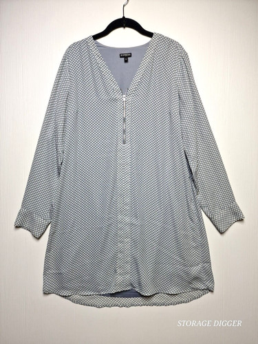VETEMENTS Abito donna Express grigio bianco a pois scollo a V manica lunga cambio taglia L