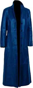 Langer Herrenmantel blau Leder 100% echtes Lammleder Ledermantel durchgehender Mantel - Bild 1 von 9