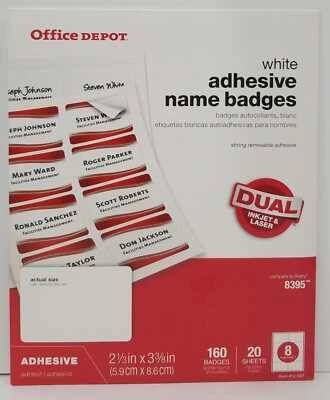 Etiquetas adhesivas con nombre Office Depot, 2 1/3" x 3 3/8" blancas, paquete de 160 Foto 1 de 3