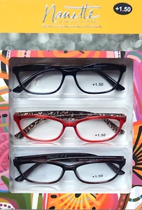NANETTE LEPORE 3-PACK PREMIUM READING GLASSES READERS +1.50 NEW 100%AUTHENTIC - Picture 1 of 2