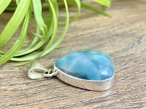 Larimar Tear Drop Pendant Sterling Silver Jewelry Aqua Blue Stone Reiki Chakra. - Picture 1 of 12