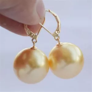 Pendientes de palanca trasera de perlas con cáscara dorada natural australiana de 16 mm genuinos - Imagen 1 de 12