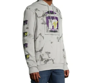 MTV Retro Estampado Gráfico Pullover Polar Sudadera con Capucha Gris Tie Dye Para Hombre XL (46-48) NUEVO CON ETIQUETAS - Imagen 1 de 8