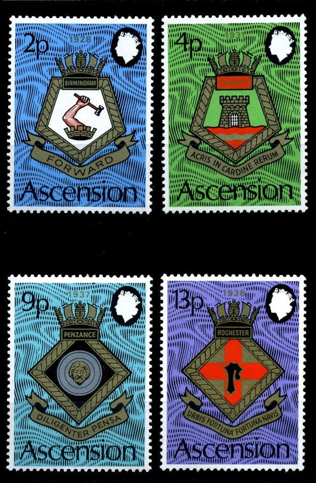 Ascension 1973 • Gb # 166-169/Sc # 166-169 • Гербы Королевского флота • cs MNH OG хорошее состояние - Изображение 1 из 1