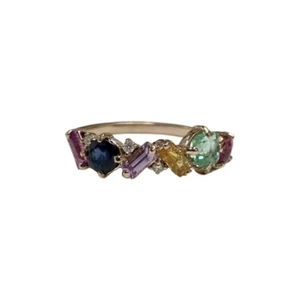 1.30 ctw Genuine Rainbow Sapphire Emerald Diamond Funky Band Ring 14k Rose Gold - Picture 1 of 6