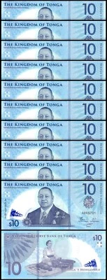 Tonga 10 Pa'anga 2023 2024, UNC, 10 Pcs LOT, Consecutive, Polymer,NEW DESIGN A00 - Image 1 of 4