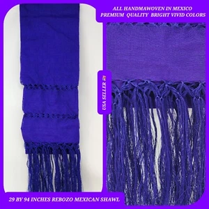 PURPLE color rebozo mexican tipical Rebozo or Chalina Shawl 94" x 24.5" - Bild 1 von 4