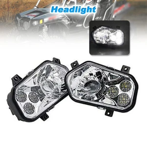 ATV LED Headlights Hi/Lo Beam HeadLamp Pair Chrome Fits For Polaris RZR 4 900 - Picture 1 of 15