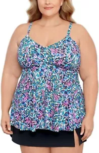Swim Solutions 3222 Women's Plus Printed V-Neck Underwire Tankini Top Size 20W - Picture 1 of 3