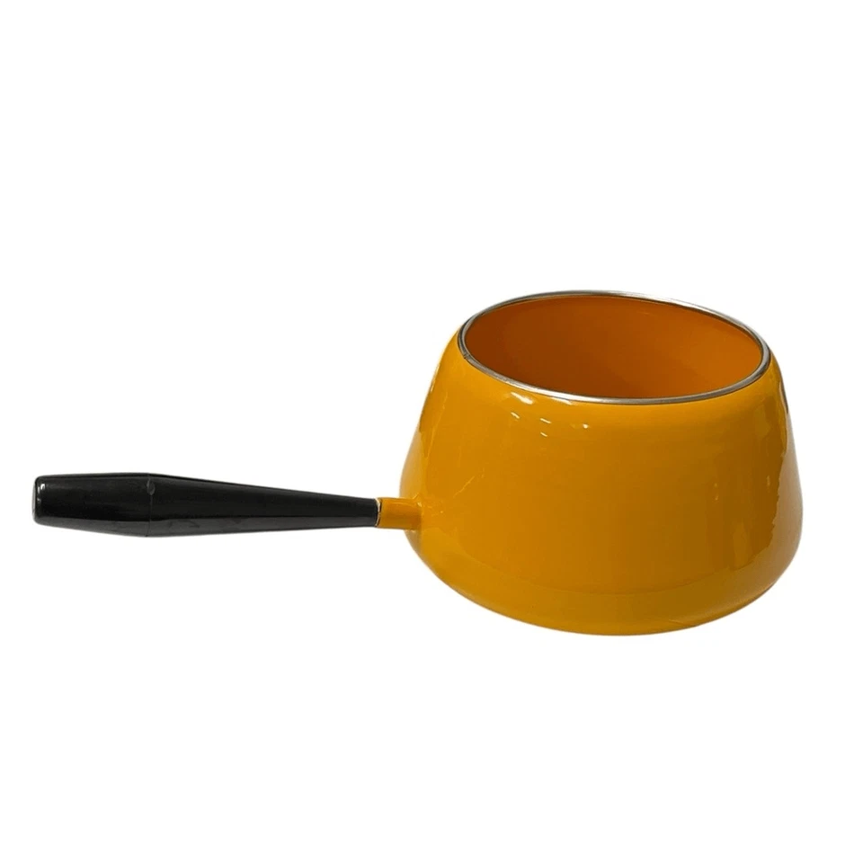 Vintage Yellow Saucepan with Black Handle - Fondue Melting Pot Foto 1 de 4